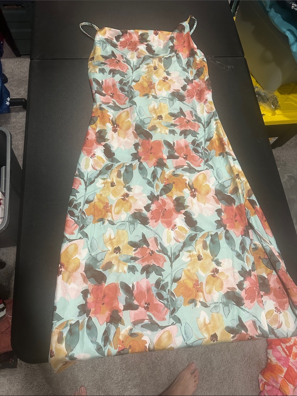 Inspired Hearts Floral Midi Dress in Mint, Coral, Yellow